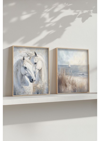 Yağlı Boya Efektli Atlı Tablo Seti, Ahşap Çerçeveli, 2'li, Şık ve Dekoratif Ürün fırsatları