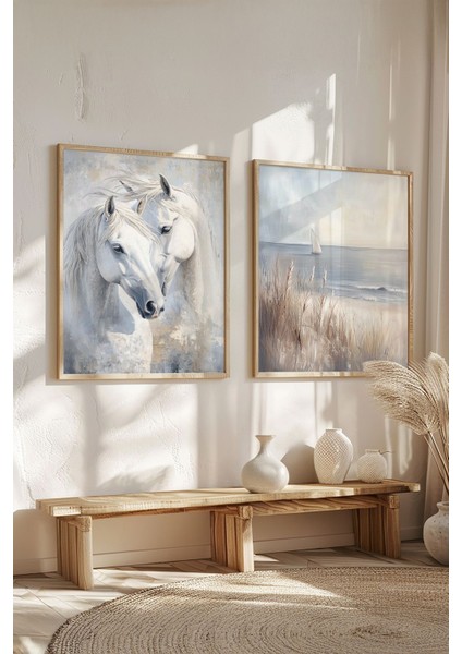 Yağlı Boya Efektli Atlı Tablo Seti, Ahşap Çerçeveli, 2'li, Şık ve Dekoratif Ürün indirimleri