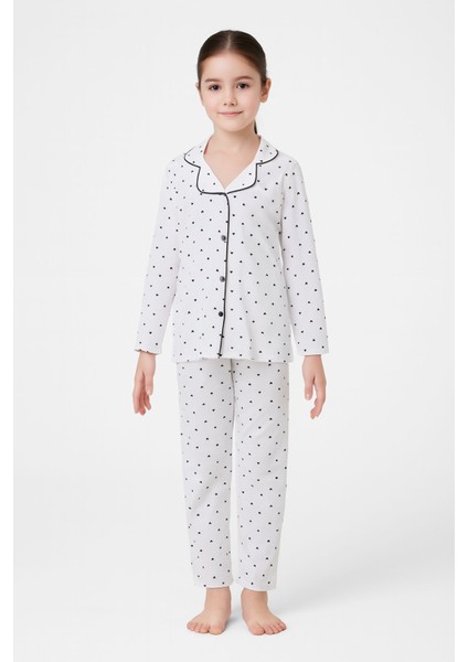 Kız Çocuk Pamuklu Düğmeli Uzun Kollu Pijama Takımı - 1507 -1508