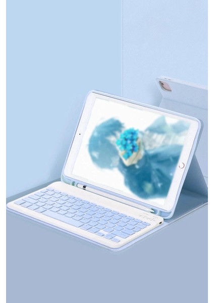 iPad 5 Air 9.7 Kılıf KC01 Smart Klavyeli Tablet Kılıfı - Mavi