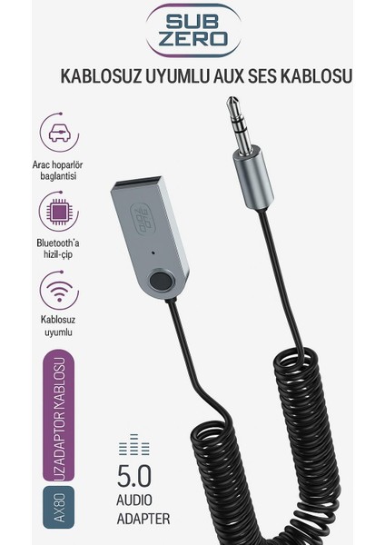 Bluetooth Kablosuz Uyumlu Aux Ses Kablosu(Araç Hoparlör Telefon Bağlantısı)