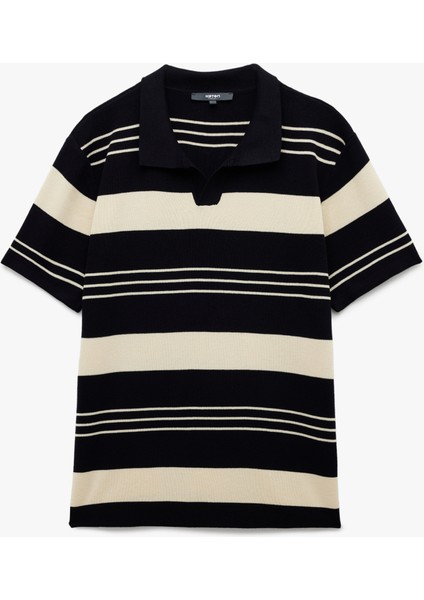 Yeni Sezon Çizgili Kısa Kollu Regular Fit Polo Yaka Triko Tişört modelleri