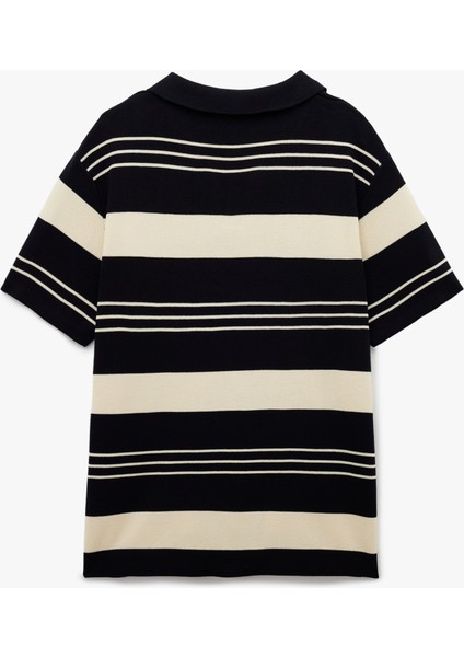 Yeni Sezon Çizgili Kısa Kollu Regular Fit Polo Yaka Triko Tişört fırsatları