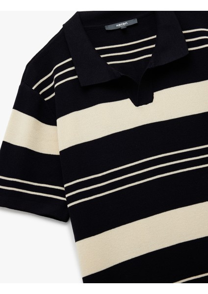 Yeni Sezon Çizgili Kısa Kollu Regular Fit Polo Yaka Triko Tişört indirimleri