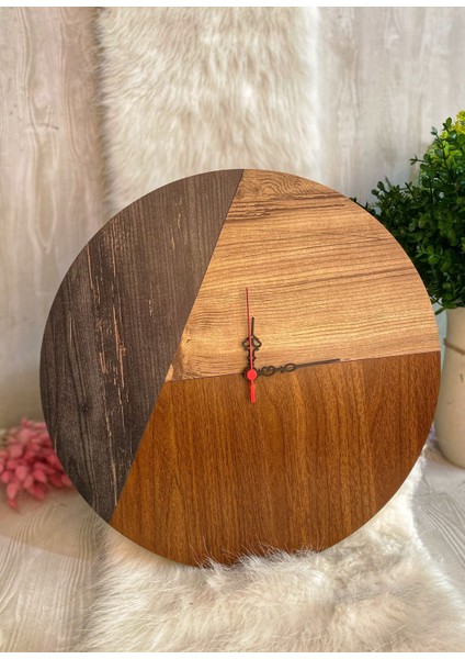 Üç Renk Ahşap Modern Duvar Saati