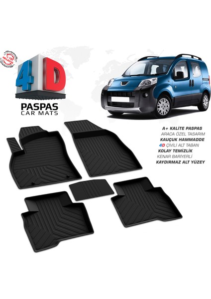 Peugeot Bipper 4D Havuzlu Paspas Siyah 2007-2017