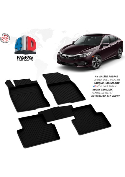 Honda Civic SD 4D Havuzlu Paspas 2016-2021