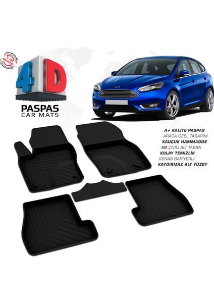 Ford Focus 3 Makyajlı HB 4D Havuzlu Paspas 2015-2018