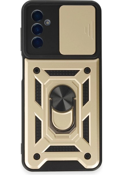 Samsung Galaxy A14 4g Kılıf Pars Lens Yüzüklü Silikon - Gold Arbkd