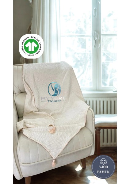 %100 Pamuk Müslin Plaj Havlusu Ivory 120X200 - Ivory