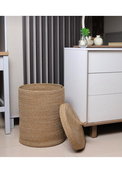 Bej Jüt Hasır Sepet, Kapaklı, Düzenleyici, 40X35, Oyuncak ve Çamaşır Için Ideal modelleri