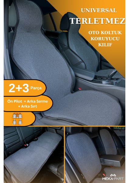 Terletmez Koltuk Koruyucu Kılıf 5 Parça Universal Füme 2+3 %100 Pamuk