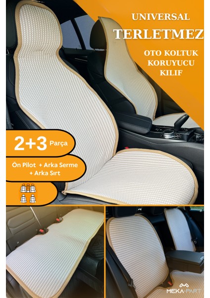 Terletmez Koltuk Koruyucu Kılıf 5 Parça Universal Bej 2+3 %100 Pamuk