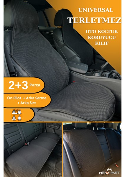 Terletmez Koltuk Koruyucu Kılıf 5 Parça Universal Siyah 2+3 %100 Pamuk