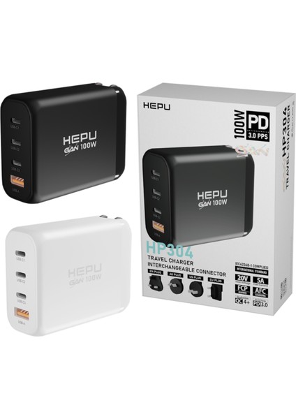 Hepu HP-304 100WATT Gan Şarj Adaptörü 4-Port Hızlı Seyehat Adaptörü Universal Pd 3.0 Qualcomm modelleri