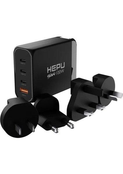 Hepu HP-304 100WATT Gan Şarj Adaptörü 4-Port Hızlı Seyehat Adaptörü Universal Pd 3.0 Qualcomm fırsatları