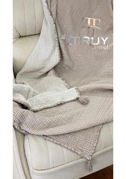 %100 Pamuk Müslin Tv Battaniyesi Ekru 120X220 - Ekru fırsatları