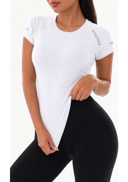 Kadın Nefes Alabilir Yüksek Esnek Kısa Kollu, Yoga Fitness ve Koşu Için Motivasyonel Tasarım Tişört