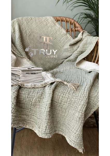 %100 Pamuk Müslin Tv Battaniyesi Çağla Yeşili 120X220 - Çağla Yeşili