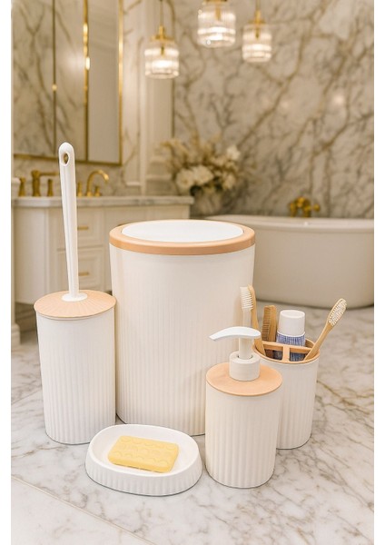 Şık 5'li Beyaz Banyo Seti, 6 Litre Hacim, Modern ve Elegant Tasarım