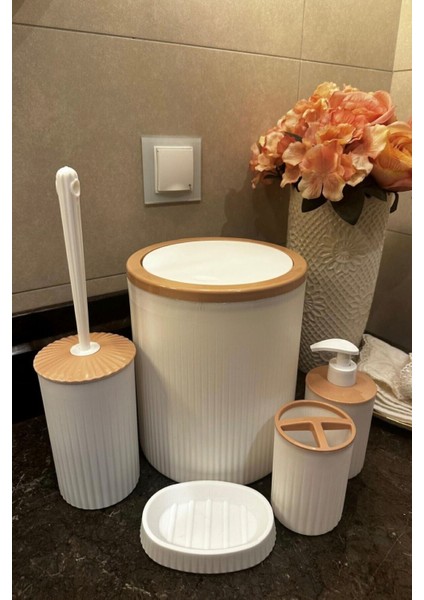 Şık 5'li Beyaz Banyo Seti, 6 Litre Hacim, Modern ve Elegant Tasarım fırsatları