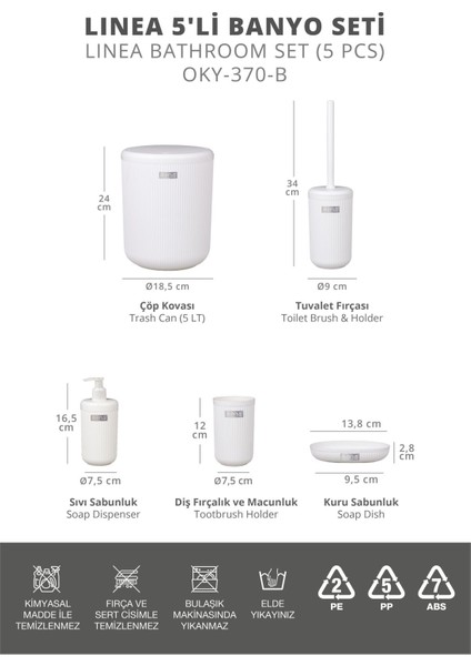 Linea Yuvarlak Banyo Seti - Dayanıklı Plastik, Beyaz Çizgili, Dekoratif ve Paslanmaz Tasarım fiyatları