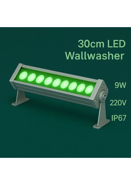 30CM 9W LED Wallwasher Yeşil | Dış Cephe, Minare, Bahçe Aydınlatma | Iç-Dış Kullanım IP65