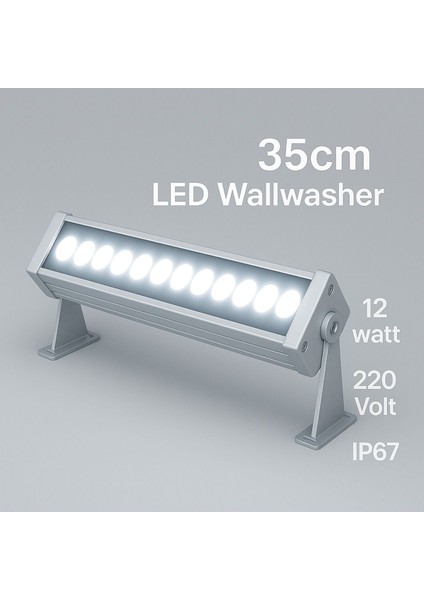 35CM 12W LED Wallwasher Beyaz 6500K | Dış Cephe, Minare, Bahçe Aydınlatma | Iç-Dış Kullanım IP65