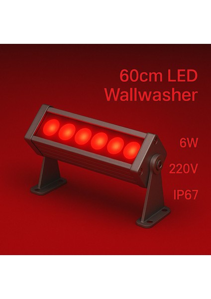 20CM 6W LED Wallwasher Kırmızı | Dış Cephe, Minare, Bahçe Aydınlatma | Iç-Dış Kullanım IP65