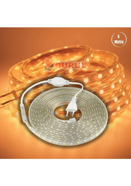 5 Metre Amber Işık Hortum Şerit LED Dış Ortam Aydınlatma 220V Fişli SB-6539