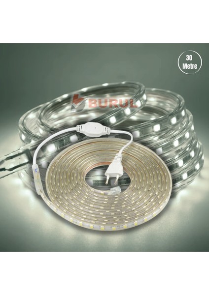 30 Metre Beyaz Işık Hortum Şerit LED Dış Ortam Aydınlatma 220V Fişli SB-6539