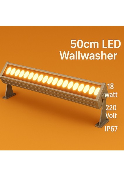 50CM 18W LED Wallwasher Amber | Dış Cephe, Minare, Bahçe Aydınlatma | Iç-Dış Kullanım IP65