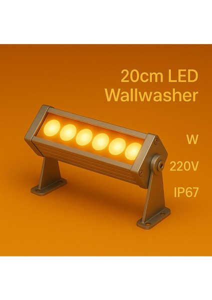 20CM 6W LED Wallwasher Amber | Dış Cephe, Minare, Bahçe Aydınlatma | Iç-Dış Kullanım IP65