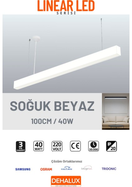 100CM 32W Beyaz Kasa Linear LED |soğuk Beyaz 6500K|OFIS, Mağaza, Ev, Otel, Plaza, Hastane Aydınlatma