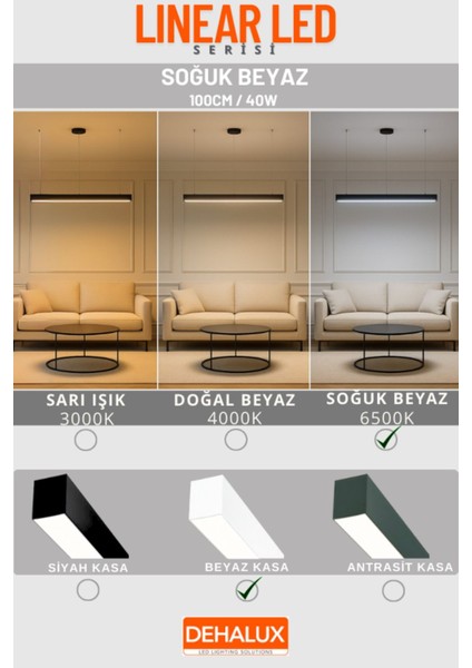 100CM 32W Beyaz Kasa Linear LED |soğuk Beyaz 6500K|OFIS, Mağaza, Ev, Otel, Plaza, Hastane Aydınlatma fiyatları