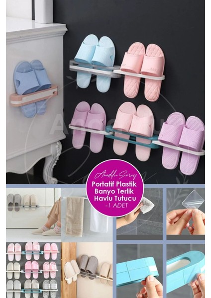 Mavi Kendinden Yapışkanlı Banyo ve Kapı Arkası Ayakkabı Rafı