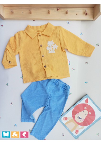 Erkek Bebek Çocuk Bayram ve Özel Günler Için Muslin Gömlel Pantolon 2li Alt Üst Takım