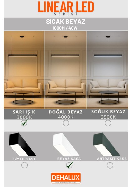 100CM 32W Beyaz Kasa Linear LED |sıcak Beyaz 3000K|OFIS, Mağaza, Ev, Otel, Plaza, Hastane Aydınlatma fiyatları