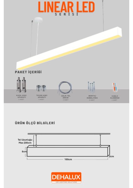 100CM 32W Beyaz Kasa Linear LED |sıcak Beyaz 3000K|OFIS, Mağaza, Ev, Otel, Plaza, Hastane Aydınlatma modelleri