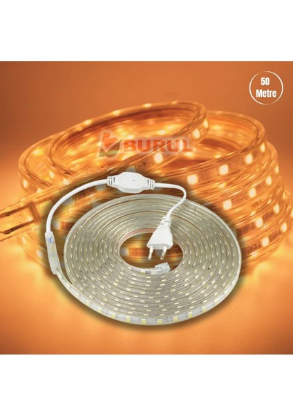 50 Metre Amber Işık Hortum Şerit LED Dış Ortam Aydınlatma 220V Fişli SB-6539