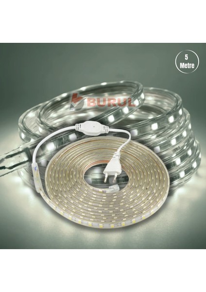 5 Metre Beyaz Işık Hortum Şerit LED Dış Ortam Aydınlatma 220V Fişli SB-6539