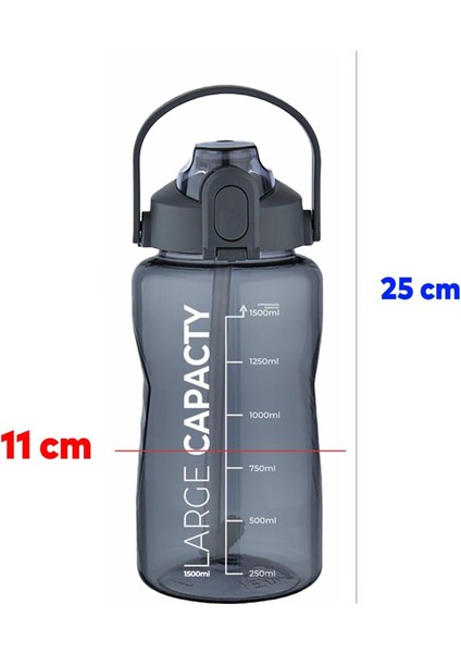 Sağlıklı Polikarbon 1.5 Litre Büyük Kapasiteli Su Matarası Pipetli Suluk Gri modelleri