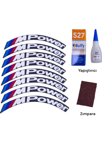 Lastik Yanak Yazısı M Power Beyaz 3D + Yapışkan - Lnsmoto fiyatları
