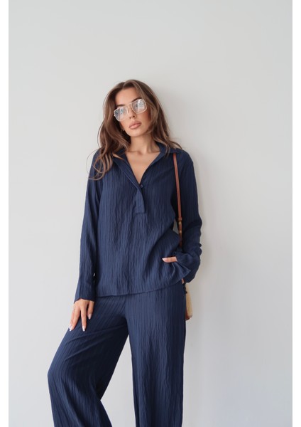 Kendinden Çizgili Gömlek Pantolon Takım modelleri