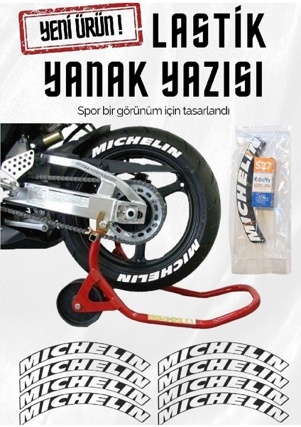 Lastik Yanak Yazısı Mıchelın Beyaz 3D + Yapışkan - Lnsmoto