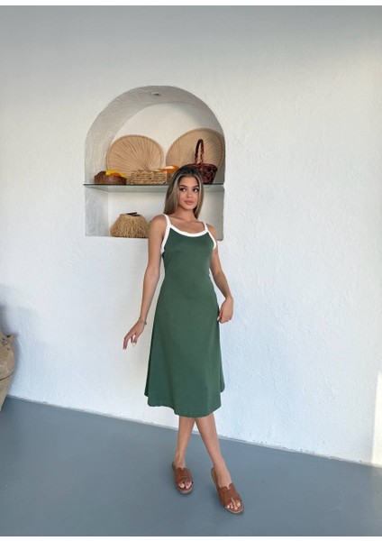 Ince Askılı Modal Kumaş Kadın Midi Elbise