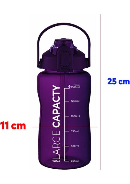 Sağlıklı Polikarbon 1.5 Litre Büyük Kapasiteli Su Matarası Pipetli Suluk Mor fiyatları