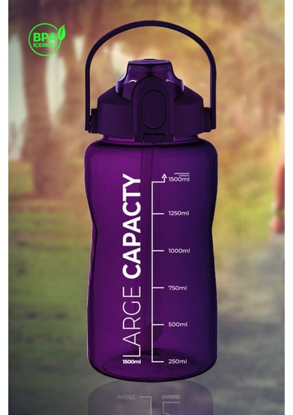 Sağlıklı Polikarbon 1.5 Litre Büyük Kapasiteli Su Matarası Pipetli Suluk Mor indirimleri