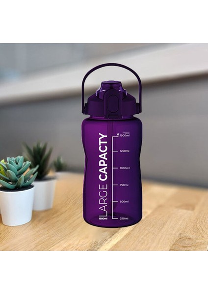 Sağlıklı Polikarbon 1.5 Litre Büyük Kapasiteli Su Matarası Pipetli Suluk Mor