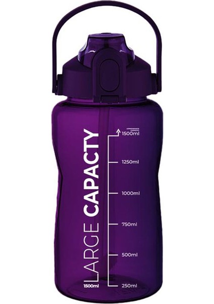 Sağlıklı Polikarbon 1.5 Litre Büyük Kapasiteli Su Matarası Pipetli Suluk Mor